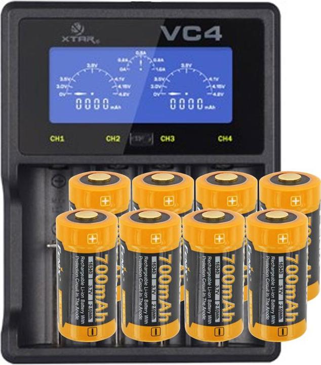 Actual product image Fenix Akku CR123A und Schnell-Ladegerät (8 pcs., CR123A, 760 mAh, Battery + charger)