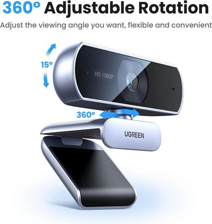 Immagine prodotto Ugreen Kamera internetowa Kamera internetowa z mikrofonem 15728 USB (srebrna) (2.10 Mpx)