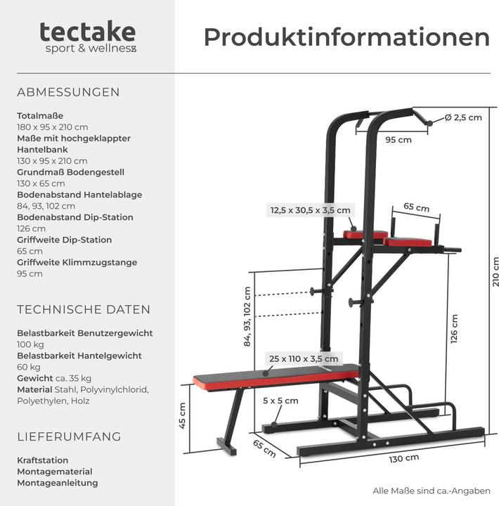 Produktbild tectake Kraftstation mit Klimmzugstange und Hantelbank
