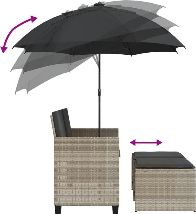 Produktbild VidaXL Gartensofa 2-Sitzer Sonnenschirm Hocker Gartenbank Hellgrau Poly Rattan