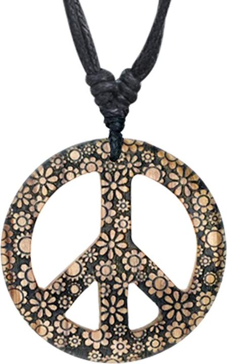 Star Piercing Halskette schwarz Anhänger Peace Blumen Graviert aus Krokodilholz (ohne Messing, Organisch)