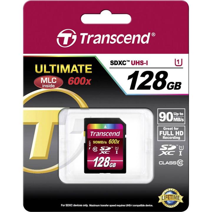 Image du produit Transcend SDXC Ultimate 600x (128 Go, SDXC, U1, UHS-I)