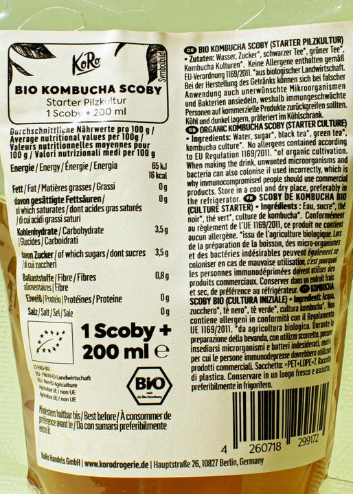 Nährwerte und Zutaten KoRo Kombucha Scoby (1 x 20 cl)