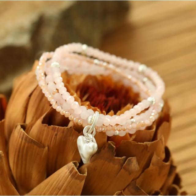 Immagine prodotto Andreani Armband aus echtem Rosenquarz mit Herzanhänger von (19 cm, Vero quarzo rosa)