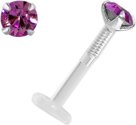 Bijouteria Piercing für Lippe/Tragus (Bioplast, Silber 925, Premium Kristall)
