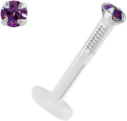 Bijouteria Piercing für Lippe/Tragus (Premium Kristall, Bioplast, Silber 925)
