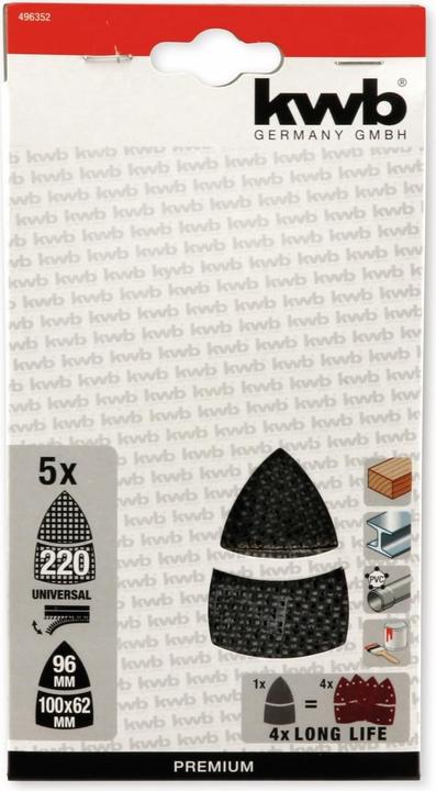 Actual product image kwb Sanding triangle set, K220, 150x105mm, 5 pieces (220)