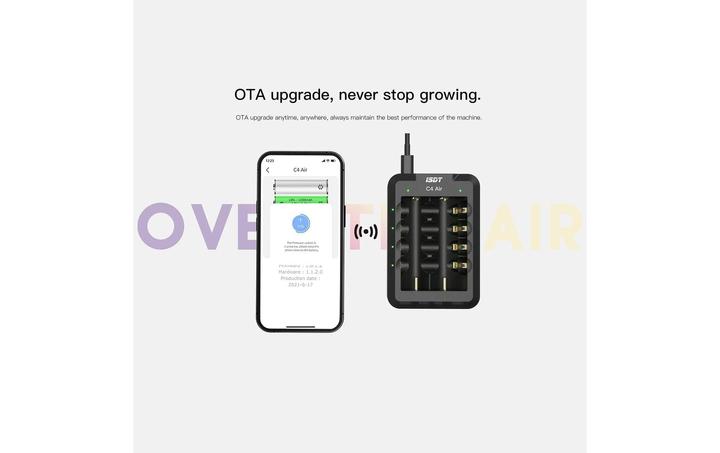 Actual product image Isdt Charger C4 Air USB-C, for NiMH & Li-ion (1 pcs., 10440, 10500, 12500, 13500, 14500, 14650, 16650, 17650, 17670, 18650, 18700, 20700, 21700, 22650, 26650, AAA, AA, Battery + charger)