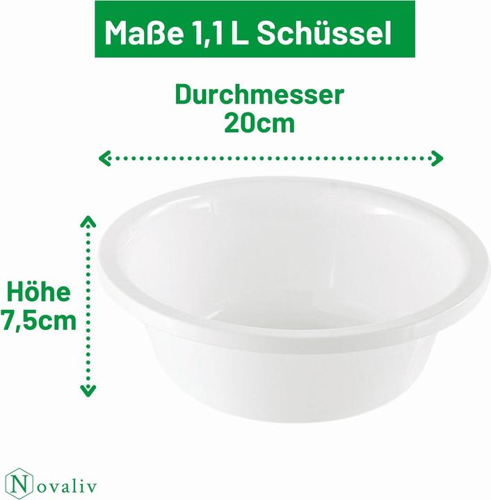 Produktbild Novaliv Spülschüssel Rund 1,1L, D20 cm, Weiss, BPA-frei Spülmaschinenfest Ideal für Küche und Camping (20 cm, 1.10 l, 1 x)