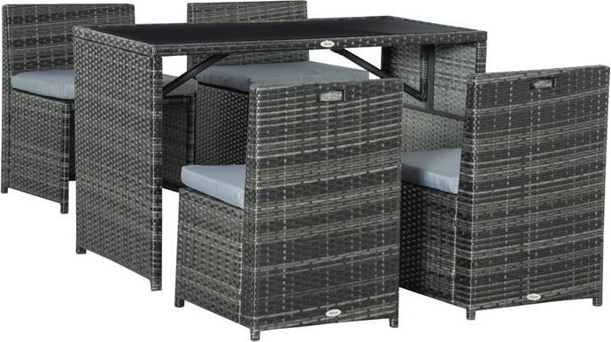 Produktbild Swisshandel24 Polyrattan Gartenmöbel für 4 Personen Rattan Essgruppe, Sitzgruppe mit Sofa Garnitur, Stahl, Grau