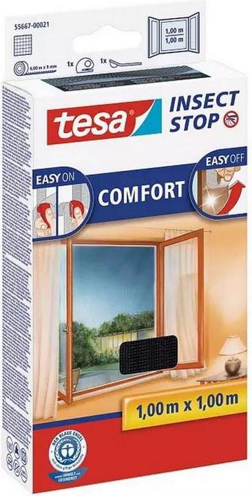 Produktbild tesa 2x Insektenschutz COMFORT für Fenster, mit Klettband, selbstklebend, ohne Bohren (100 x 100 cm)