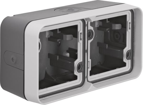 Actual product image Berker APWG housing w.frame W.1 6719323515 2gang horizontal. 4 cable entries light grey