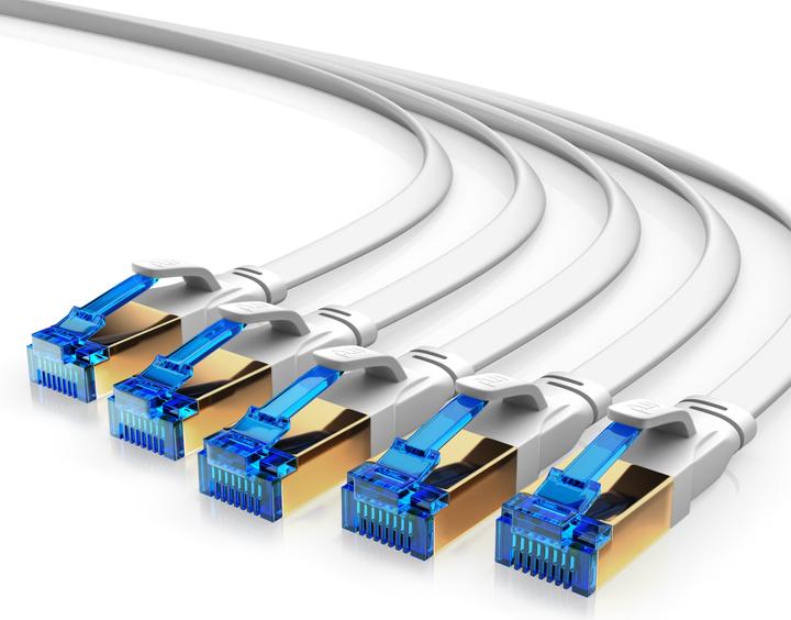 Image du produit Primewire 5x CAT 8.1 Netzwerkkabel Flach, LAN Patchkabel Datenkabel, Flachbandkabel Verlegekabel, Cat 6 Cat 7 (UTP, CAT8.1, 1 m)