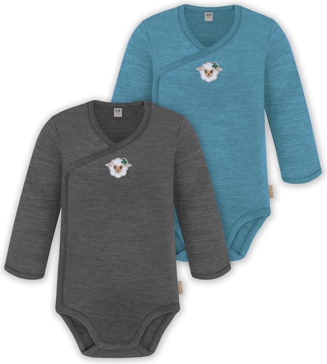 Actual product image Normani Set of 2 unisex baby wrap-around long-sleeved romper onesies made from merino wool - 9351 (50)