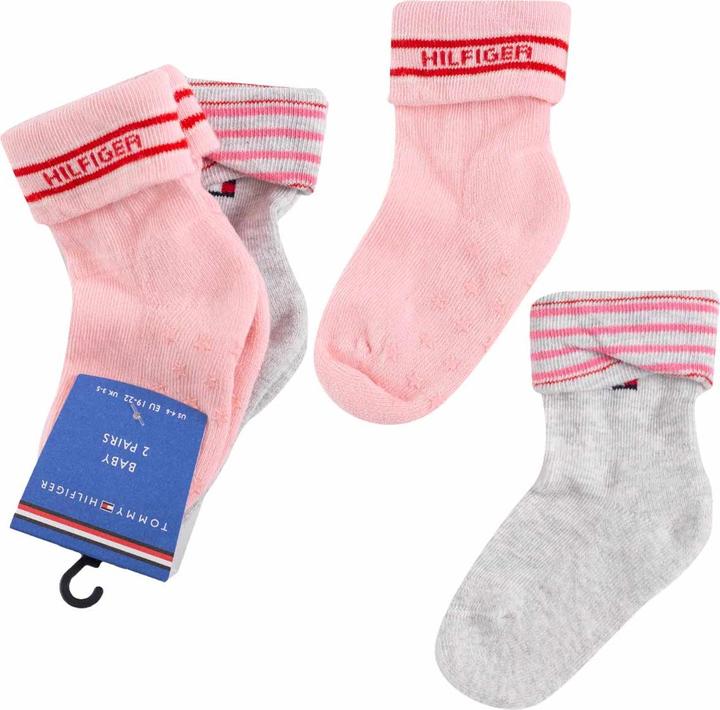 Tommy Hilfiger Thb Baby Sock 2p Fold Over Pink Combo 701220274 002 15-18 (15 - 18)