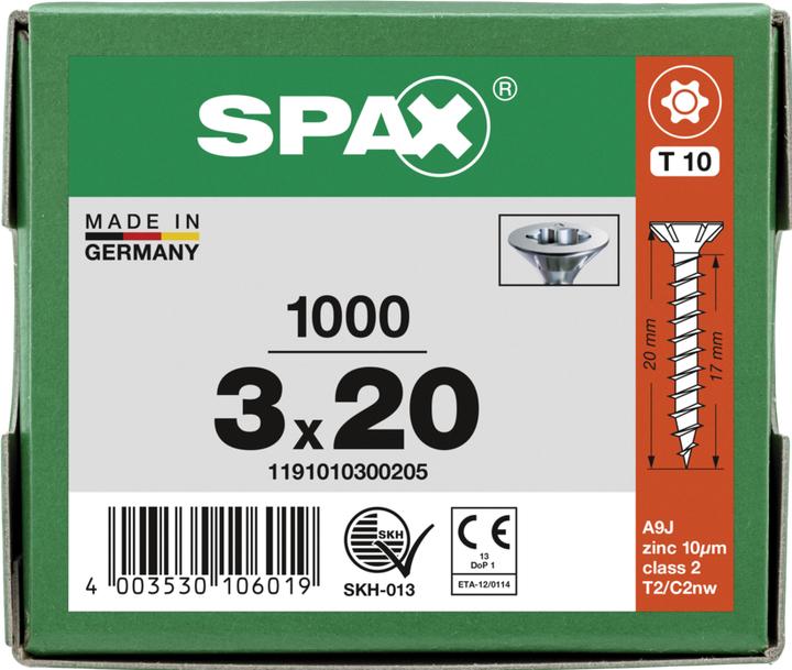 Immagine prodotto Spax Viti per pannelli truciolari SK T10 3,0x20 mm (1000 Viti per pezzo)