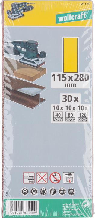 Image du produit wolfcraft wolfcraft 1 Set de bandes abrasives 30 pces 115x280mm (40, 80, 120)