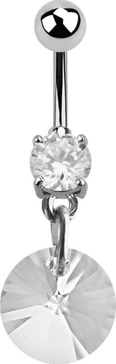 Star Piercing Banane silber mit Anhänger Swarovski Kristall rund klein (ohne Messing, Chirurgenstahl 316L)
