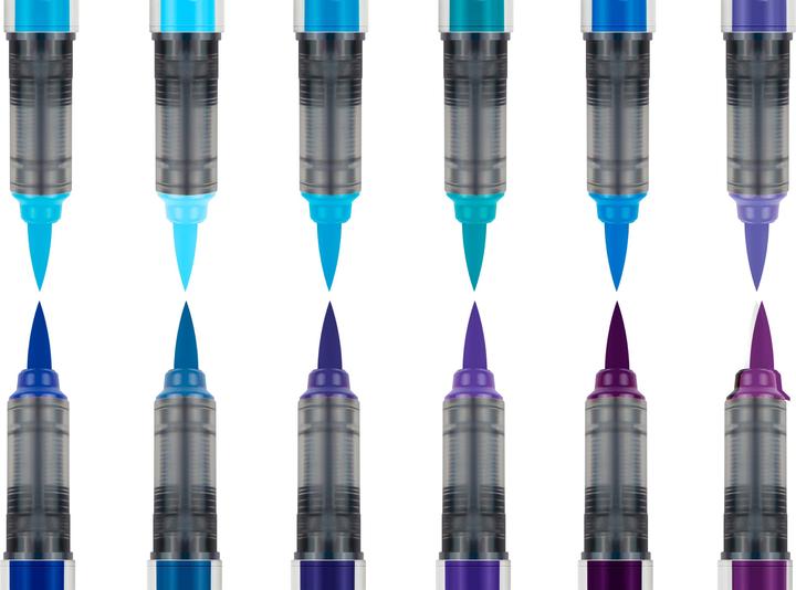 Actual product image Karin PRO - Brush Marker (sapphire blue 189, TURQUOISE 654, violet blue 688, Royal Blue 045, SKY BLUE 621, PLUM 197, arctic blue 264, indigo blue 169, cyan 207, EGYPTIAN BLUE 305, LILAC 226, Cool Aqua 204, 12 x)