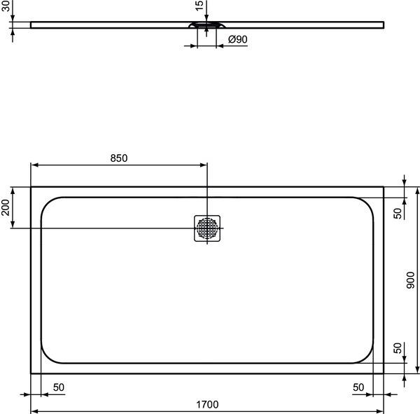 Produktbild Ideal Standard Ultra Flat S Rechteck-Brausewanne 1700x900mm, Ablauf mittig, K8285