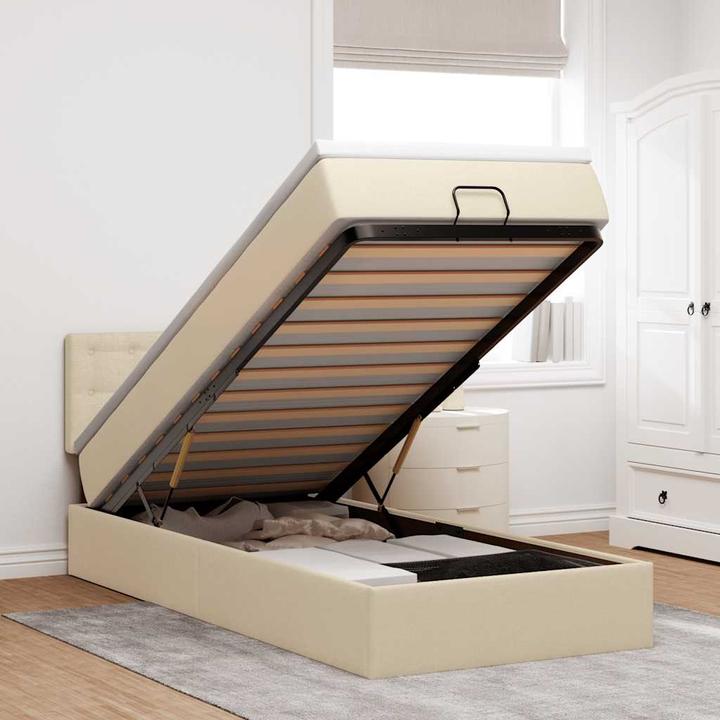 Actual product image VidaXL Ottoman bed with mattress cream 140x200 cm fabric bed frame (140 x 200)