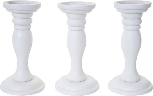 Swisshandel24 Set of 3 candlesticks, candle holder, shabby look vintage height 24cm white lacquered (24 x 12.5 cm)