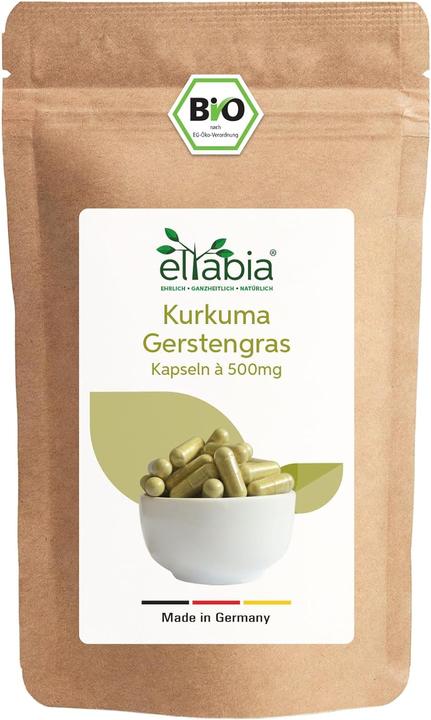 Eltabia Bio Kurkuma Gerstengras Kapseln | 100% rein ohne Zusätze (200 Stück, Kapseln, 100 g)
