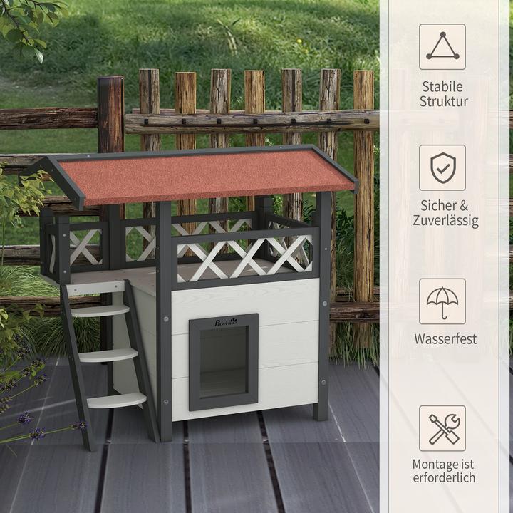 Produktbild PawHut Katzenhaus mit Treppe und Dach (Katze)