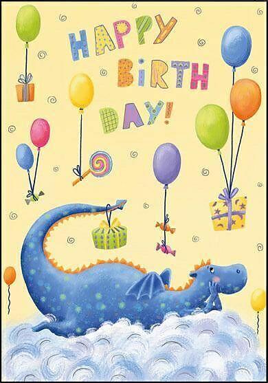 Produktbild Edition Gollong Doppelkarte. Happy Birthday (Drache auf Wolken)