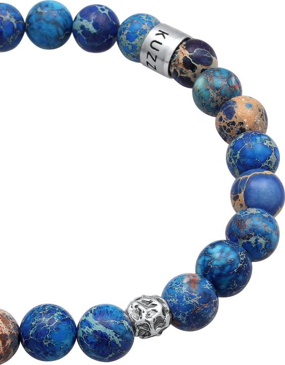 Immagine prodotto Kuzzoi Bracciale Uomo Perline di Agata Blu Argento 925 (21 cm, Plastico, Argento 925, Agata)