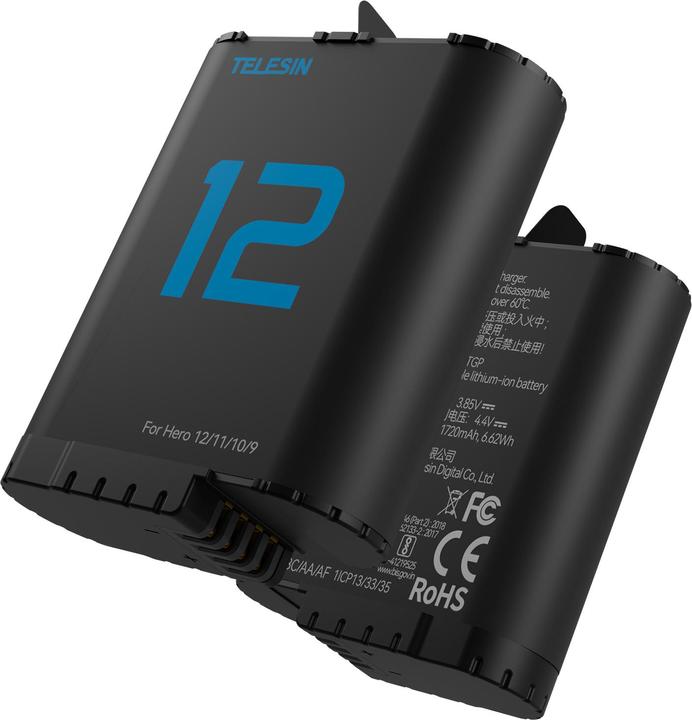 Actual product image Telesin battery(double arc) for GoPro Hero12/11/ 10/9 (GoPro Hero 12, GoPro Hero 9, GoPro Hero 10, GoPro Hero 11)
