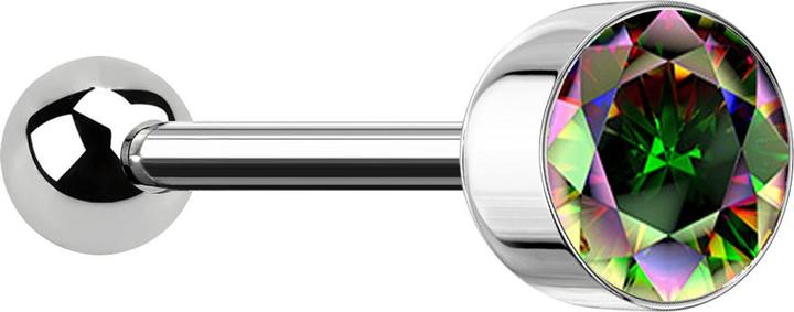 Star Piercing Barbell silber mit Kugel und Kugelzylinder Kristall dunkel multicolor (ohne Messing, Chirurgenstahl 316L)