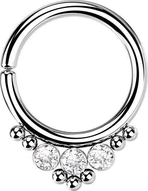 Star Piercing Micro Piercing Ring silber Kugeln und drei Kristalle (Chirurgenstahl 316L, ohne Messing)