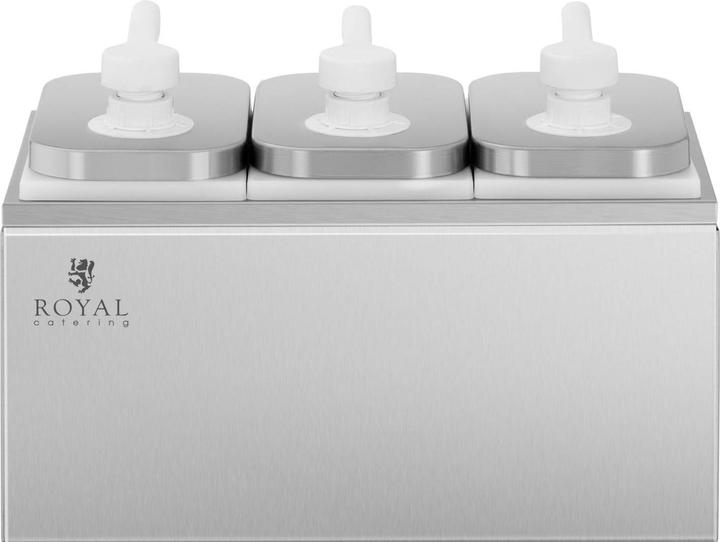 Produktbild Royal Catering Saucenspender Pumpspender Senfspender Dosierspender Edelstahl 3 Pumpen 3 x 2 L