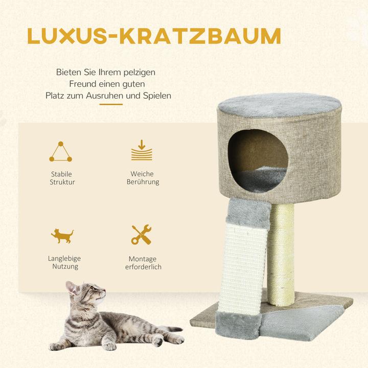 Produktbild PawHut Kratzbaum mit Katzenkasten (50 cm, Grau)