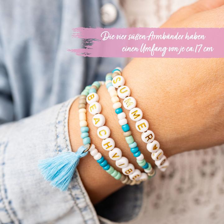 Immagine prodotto Papierdrachen 4 Perlenarmbänder – BEACHVIBES und SUMMERLOVE (Materiale sintetico, Gomma, Tessuto)