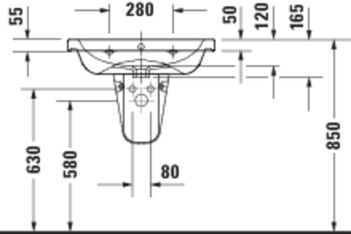 Produktbild Duravit D-Code Waschtisch, mit Hahnloch, mit Überlauf, 650x480x165mm, Weiss Hochglanz (480 mm, 650 mm)