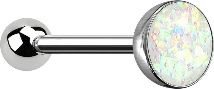 Star Piercing Barbell silber mit Kugel und Kugel Opal weiss (ohne Messing, Chirurgenstahl 316L)