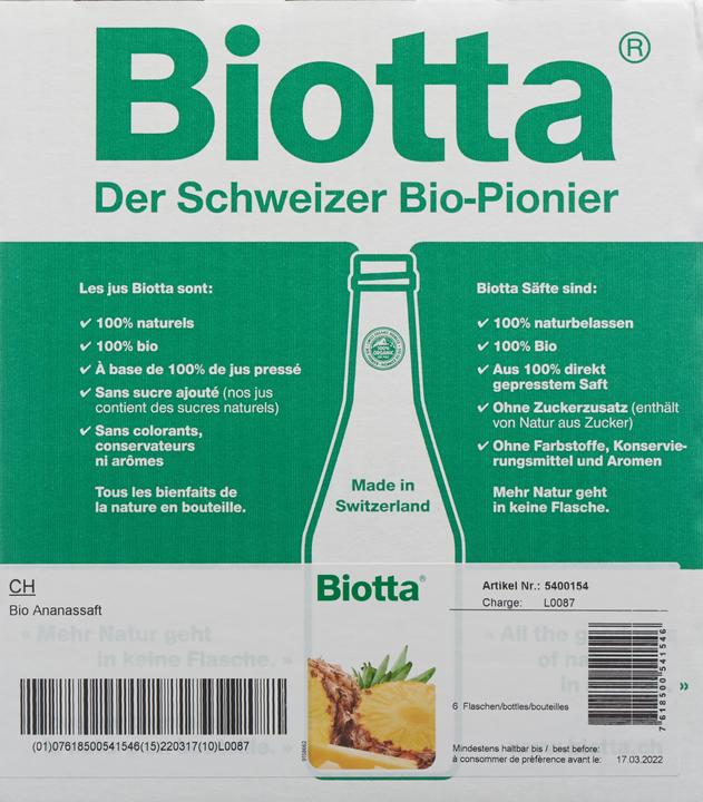 Valori nutrizionali e ingredienti Biotta Ananas (6 x 50 cl)