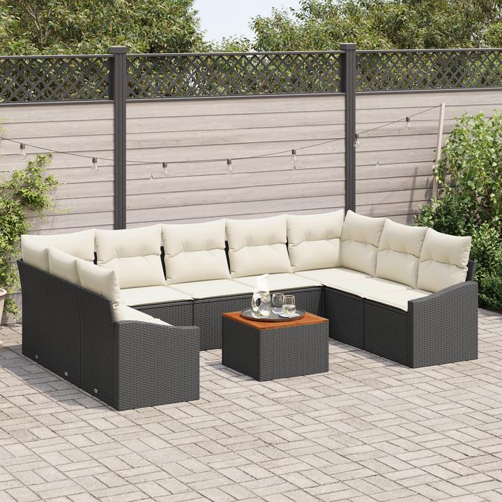 Produktbild VidaXL 10-teilige Garten-Sofa-Set mit Kissen Schwarz Poly Rattan Akazie