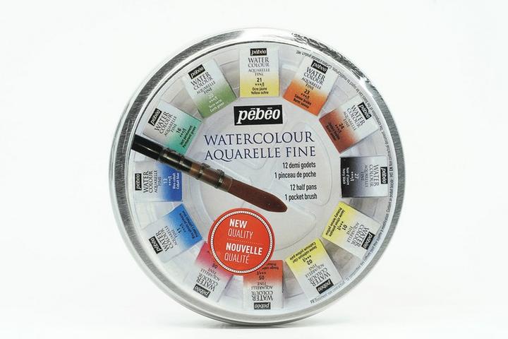 Produktbild Pebeo Feine Aquarellfarben Runder Metallkasten: 12 Halbe Näpfchen