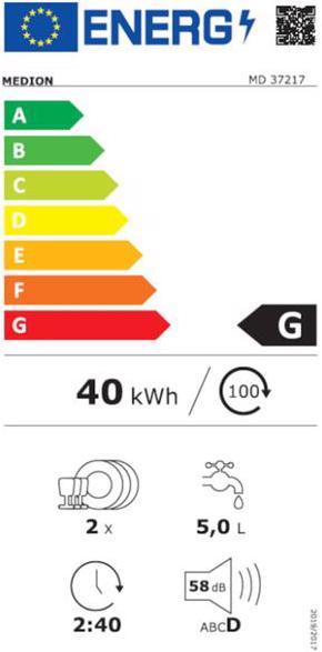 Label énergétique Medion Lave-vaisselle de table MD 37217