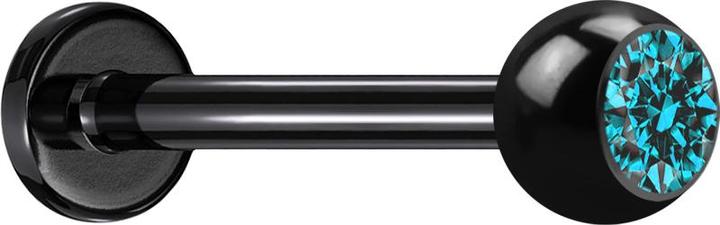Star Piercing Micro Labret schwarz mit Kugel und Kristall aqua (ohne Messing, Titan G23)