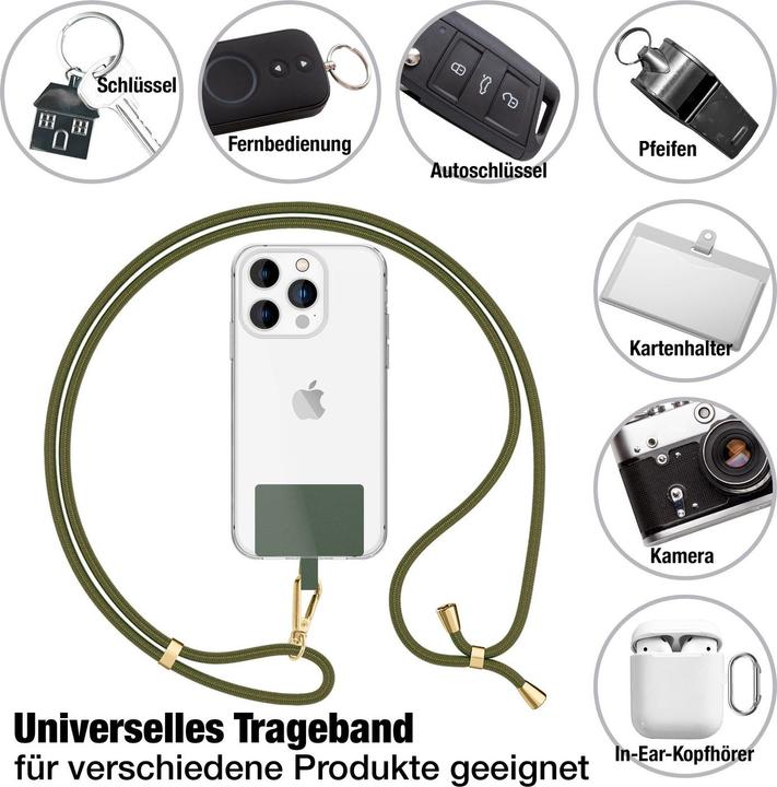 Produktbild Nalia Handyband + Pad für Hülle zum Umhängen, Karabinerhaken Anhänger aus Metall (gold)