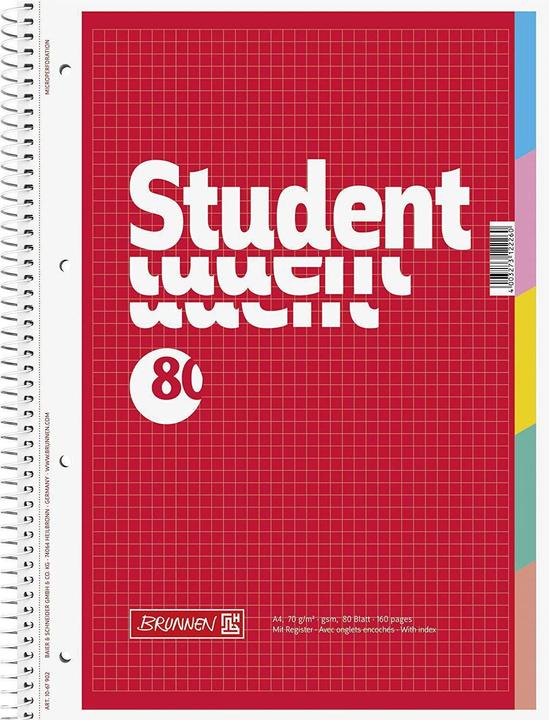Image du produit Carnet de notes de collège avec registre (A4, Blanc, Couverture souple)