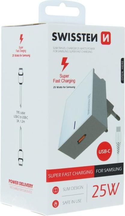 Actual product image Swissten USB Charger for Samsung Super Fast Charging 25W + Data Cable USB-C/USB-C 1.2 M (25 W)