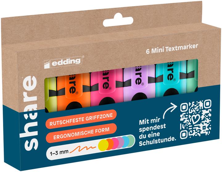 Actual product image Share Mini-Textmarker 6 Stk. (Multicoloured, 3 mm, 6 x)