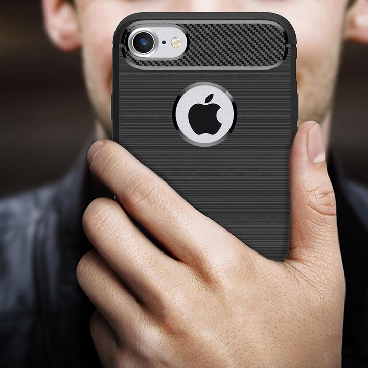 Produktbild König Design Apple iPhone 8 TPU Case Carbon Fiber Optik Brushed Motiv Schutz Hülle Schwarz (Apple iPhone 8)