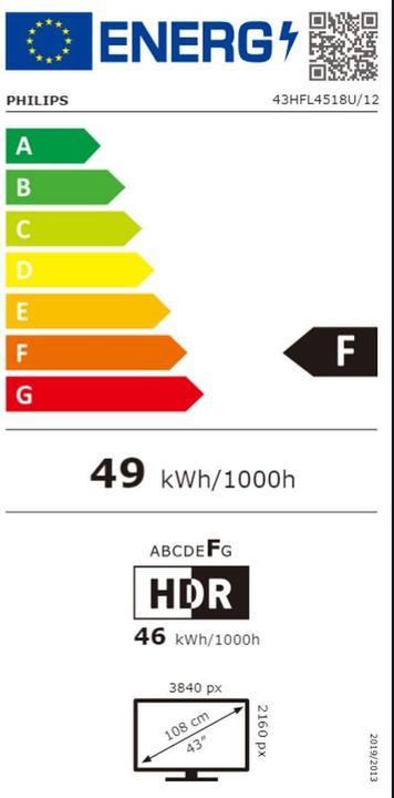 Energy Label Philips ProTV Hospitality 43HFL4518U/12 (43", LCD, 4K, 2022)