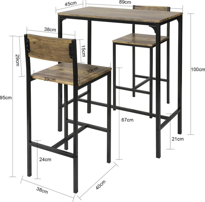 Actual product image SoBuy Bar table with 2 stools (89 x 45 x 100 cm)